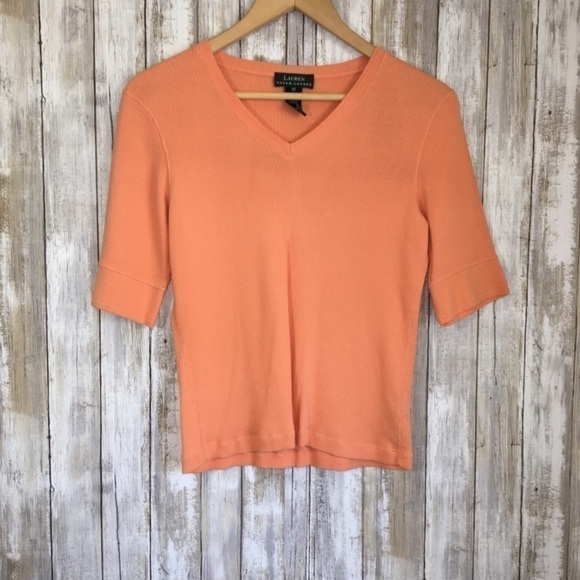 Lauren Ralph Lauren Tops - Lauren Ralph Lauren Orange Fitted V Neck Blouse
